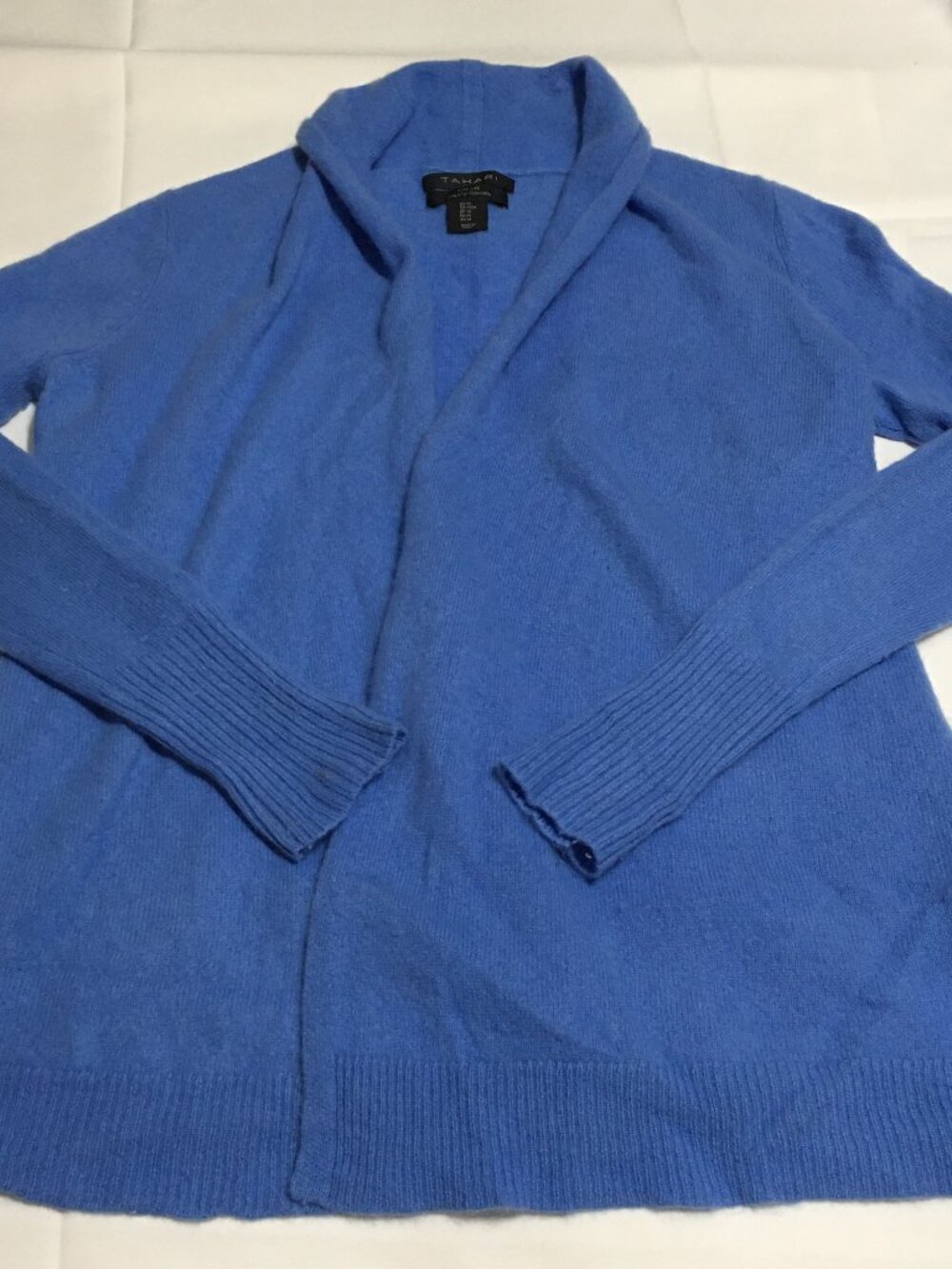 Tahari Pure Luxe 100% Cashmere Cardigan Sweater Blue Open Front Size Medium